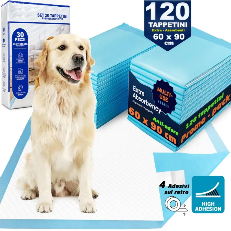 120 x Traversine per Cani tappetini igienici con adesivi Super assorbenti 60x90 cm Acquista Ora