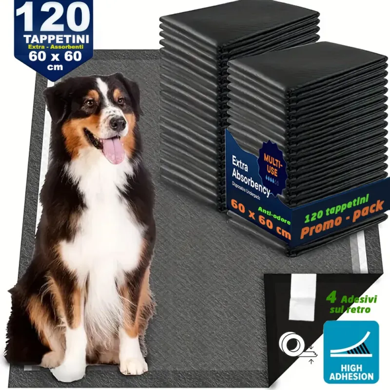 120 x Traversine per Cani tappetini igienici con adesivi Carboni attivi 60x60 cm Occasione