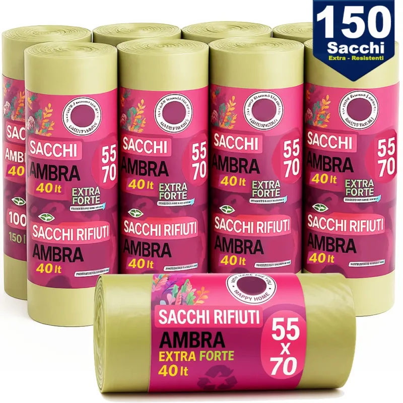 150 x Sacchetti per spazzatura Ambra Trasparenti Grandi e Resistenti 55 x 70 cm LDPE Quantità Limitata