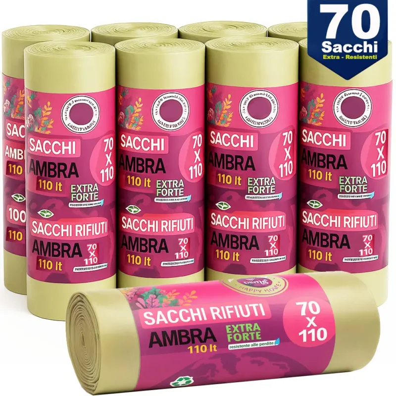 70 x Sacchi per spazzatura Grandi Ambra Trasparenti e Resistenti 70 x 110 cm LDPE Professionale