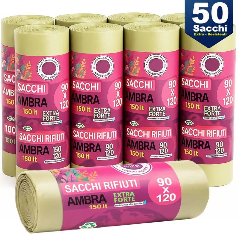 50 x Sacchi per spazzatura Grandi Ambra Trasparenti e Resistenti 90 x 120 cm LDPE Prezzo Scontato