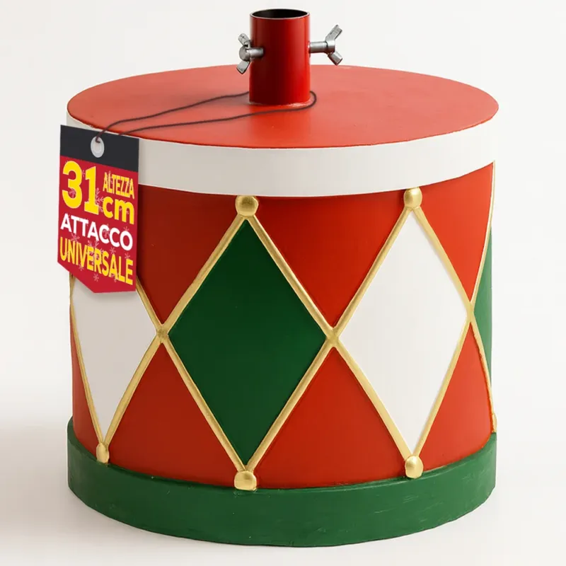Compra Adesso Base Albero di Natale Tamburo 32x31cm Decoro Attacco Universale Rosso e Verde
