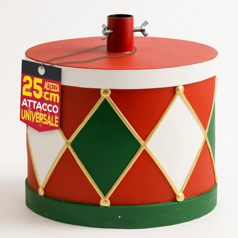 Base Albero di Natale Tamburo 32x25cm Decoro Attacco Universale Rosso e Verde Bestseller