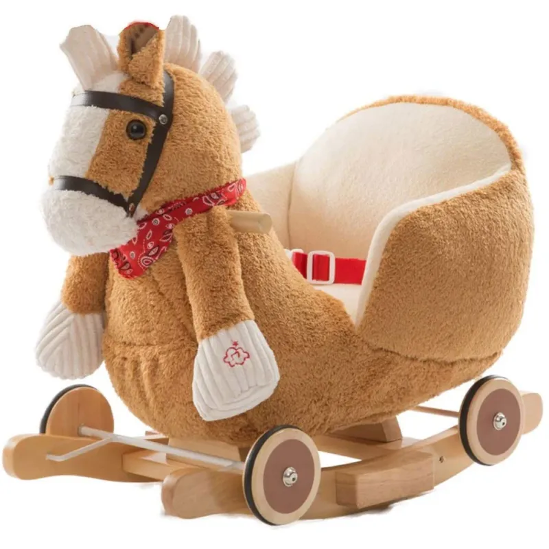 Occasione Cavallo a dondolo in legno con ruote Poni Cavalluccio Poltroncina Marrone Chiaro