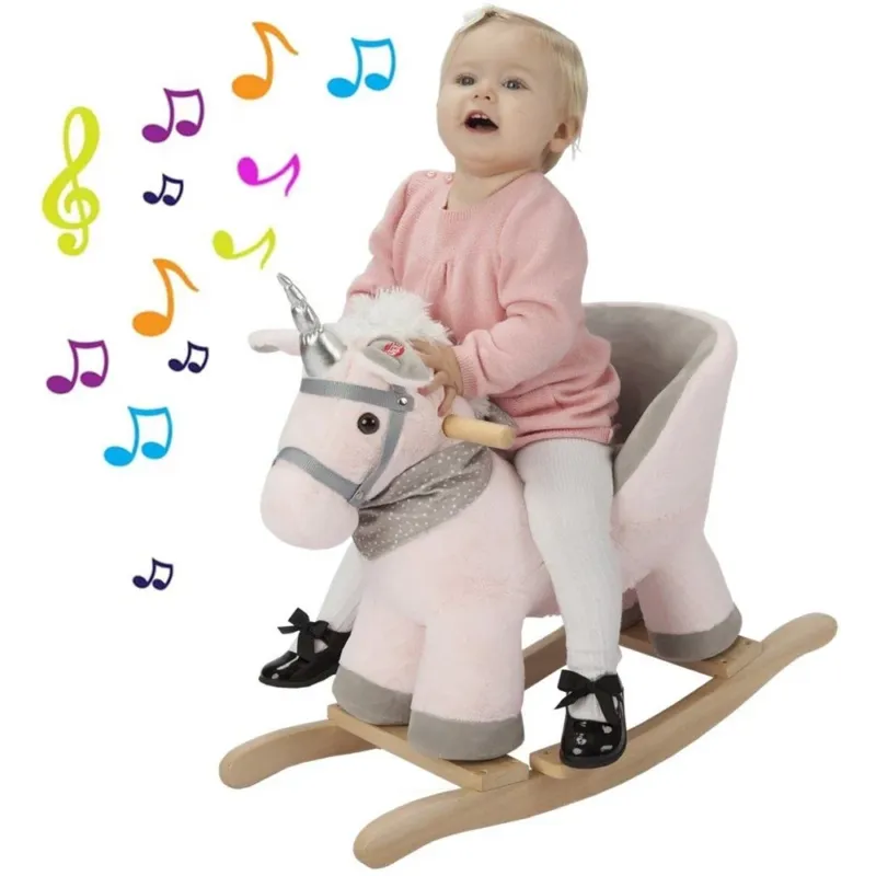Spedizione Espresso Unicorno Dondolo Cavalluccio Cavalcabile Peluche Bambini con Effetti Sonori Rosa