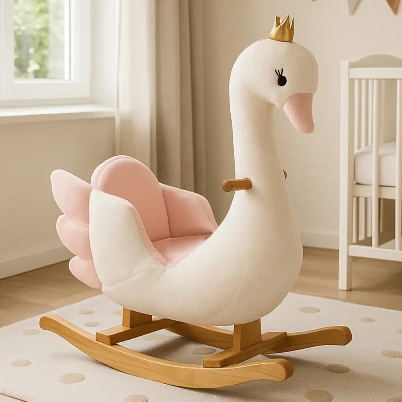 Cigno Cavallo a Dondolo per Bambini Rivestimento in Peluche Cinture di Sicurezza Ultima Occasione