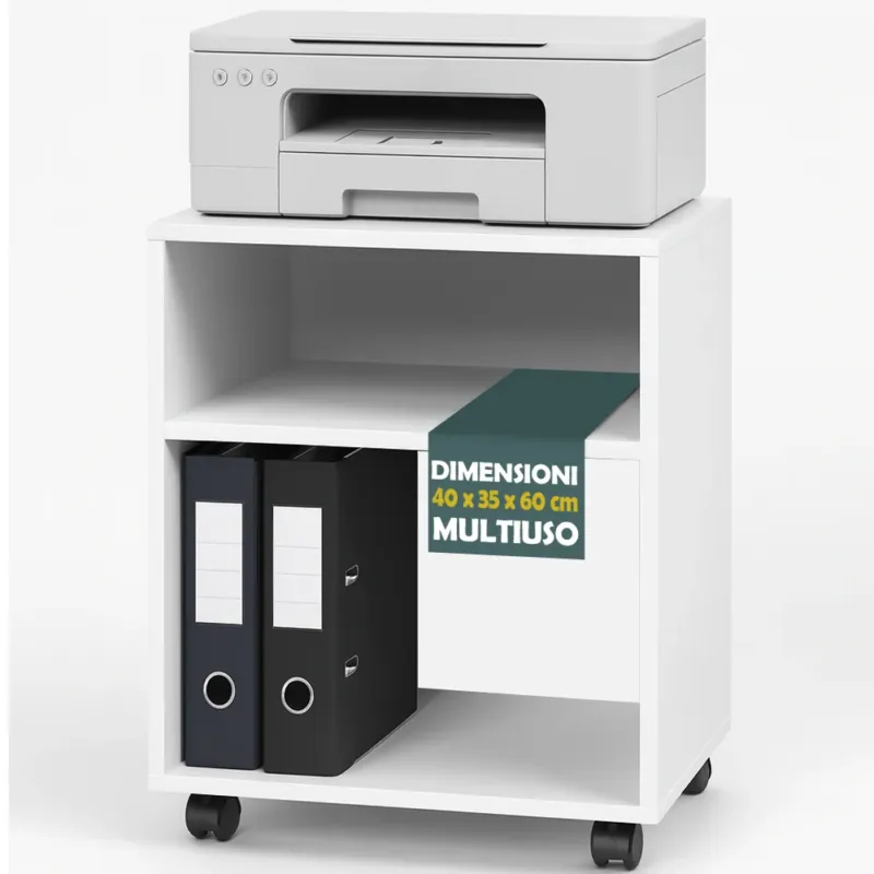 Mobile Ufficio Porta Stampante con Ruote Mobiletto Multiuso Bianco 40x35x60cm Offerta Del Giorno