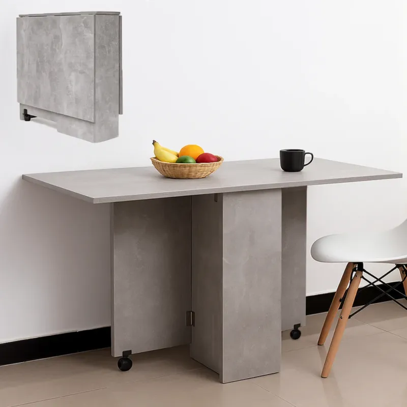 Tavolo da Pranzo Salvaspazio Scrivania Pieghevole con Ruote Cemento 140x75x74cm Spedito Oggi