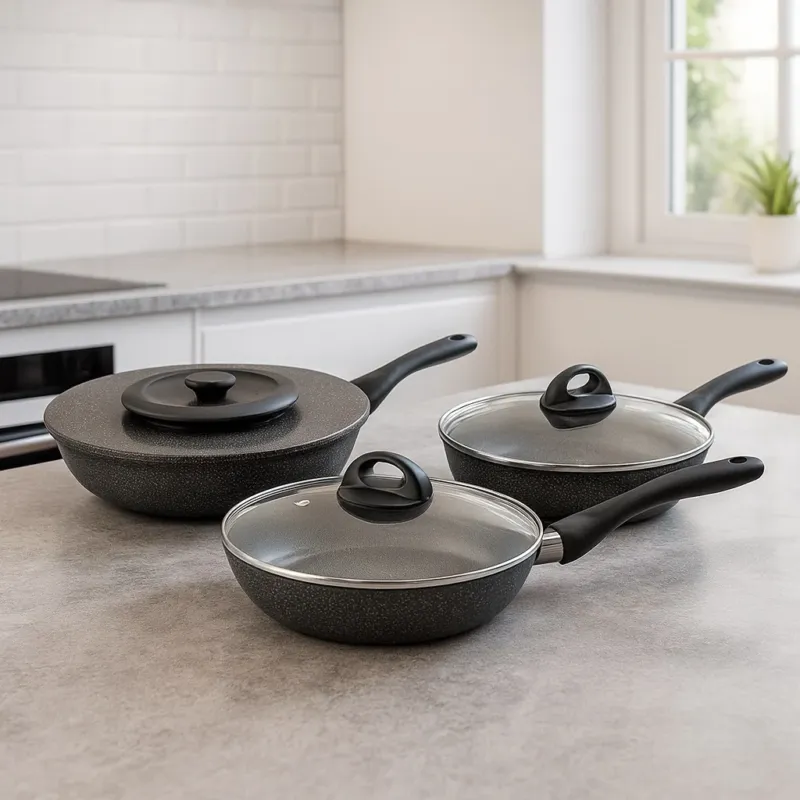 Set Padelle 6pz Pietra con Coperchio Magico Antiodore Padelle 24 28 32 cm Induzione Spedizione Espresso