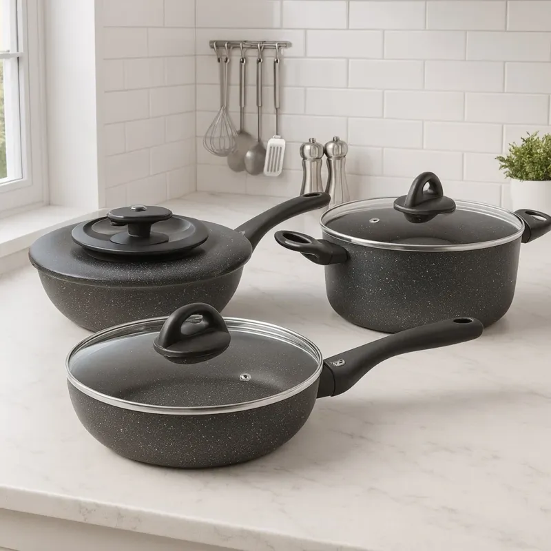 Acquista Ora Set Pentole 6pz Pietra con Coperchio Magico Antiodore Padelle 24 28 Casseruola 24 Induzione