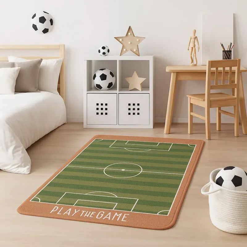 Tappeto Cameretta Bambino 80x140 Verde Morbido Campo da Calcio in Polyestere e Spugna Ultima Occasione