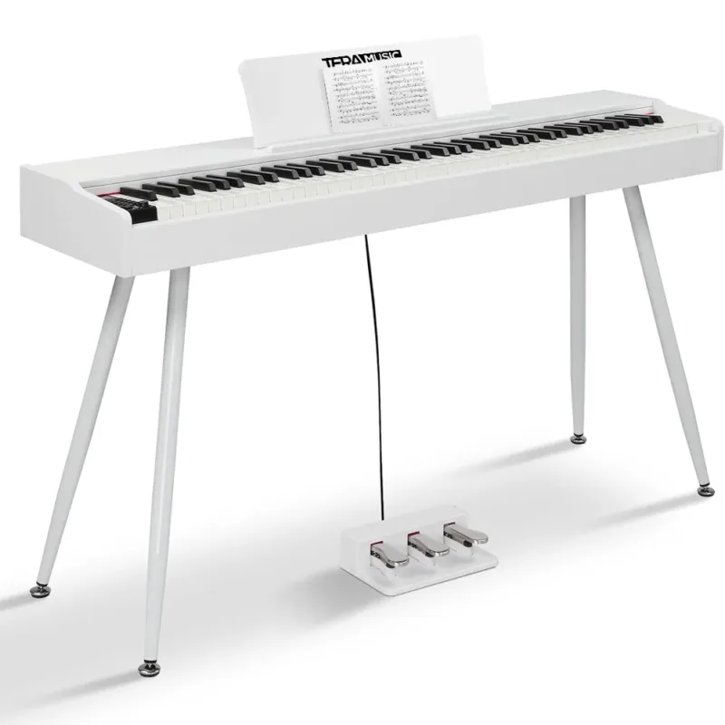 Tastiera Musicale Pianoforte Elettrico Standard con 88 Tasti e Pedaliera Bianco Reso Gratuito