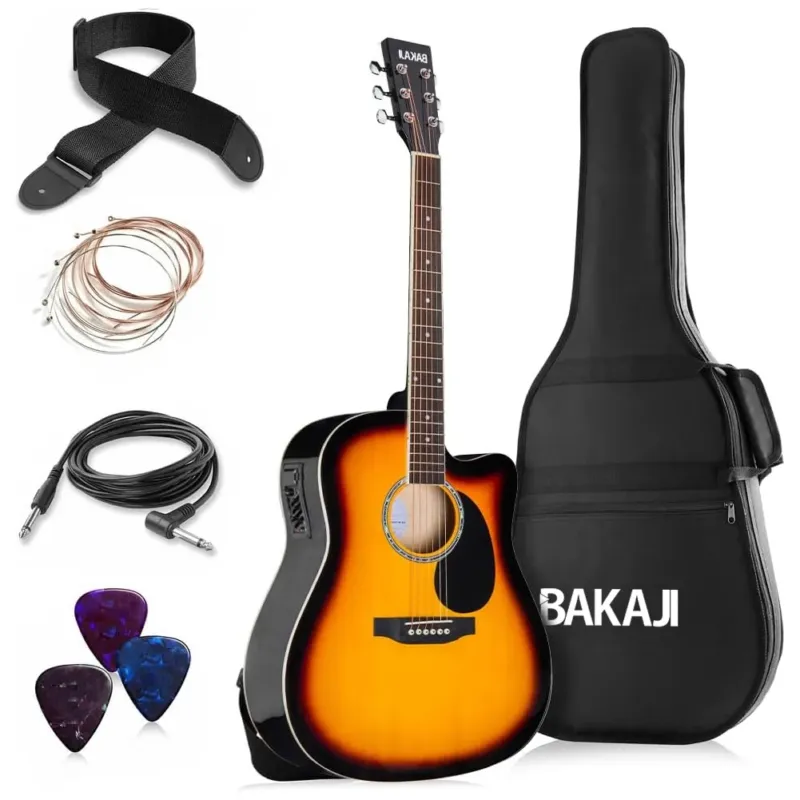 Ultime Pezzi Chitarra Acustica Elettrica 41" Sunburst Equalizzatore Kit Corde Plettro Tracolla