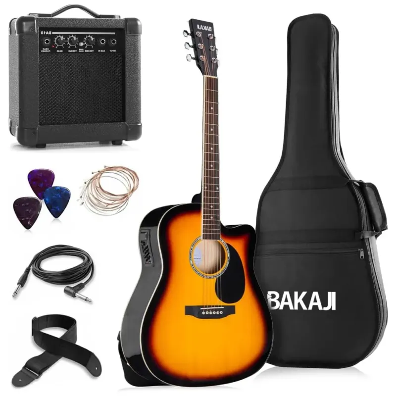 Consegna Rapida Chitarra Acustica Elettrica 41" Sunburst con Amplificatore Corde Plettro Tracolla