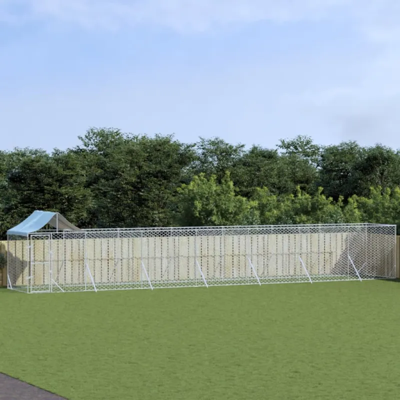 Prezzo Scontato Cuccia per Cani Animali da Esterno Tetto Argento 14x2x2,5 m Acciaio Zincato