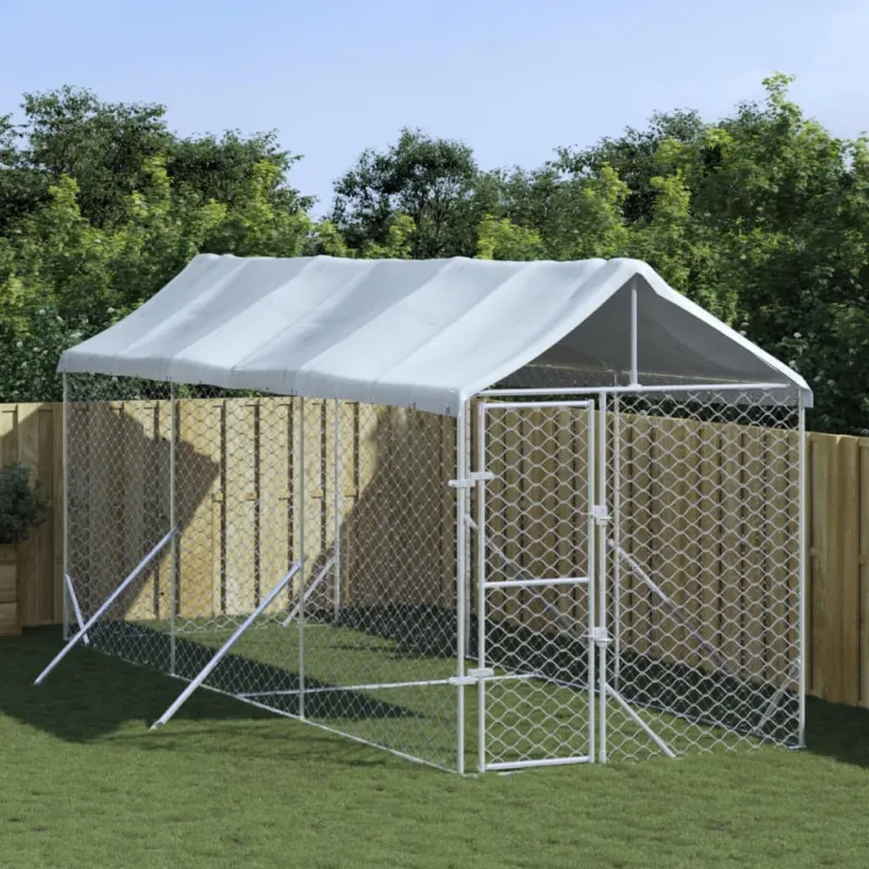 Cuccia Per Cani Gatti da Esterno Tetto Argento Acciaio Zincato 2x6x2,5 m Promozione