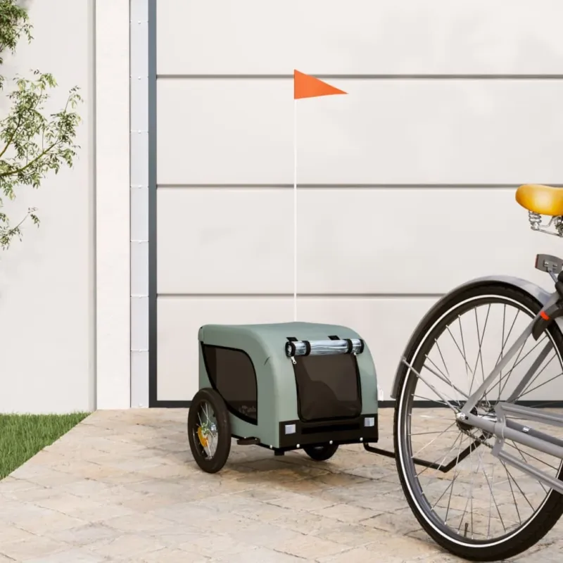 Rimorchio da Bici per Cani Gatti Grigio e Nero Tessuto Oxford e Ferro PVC Popolare