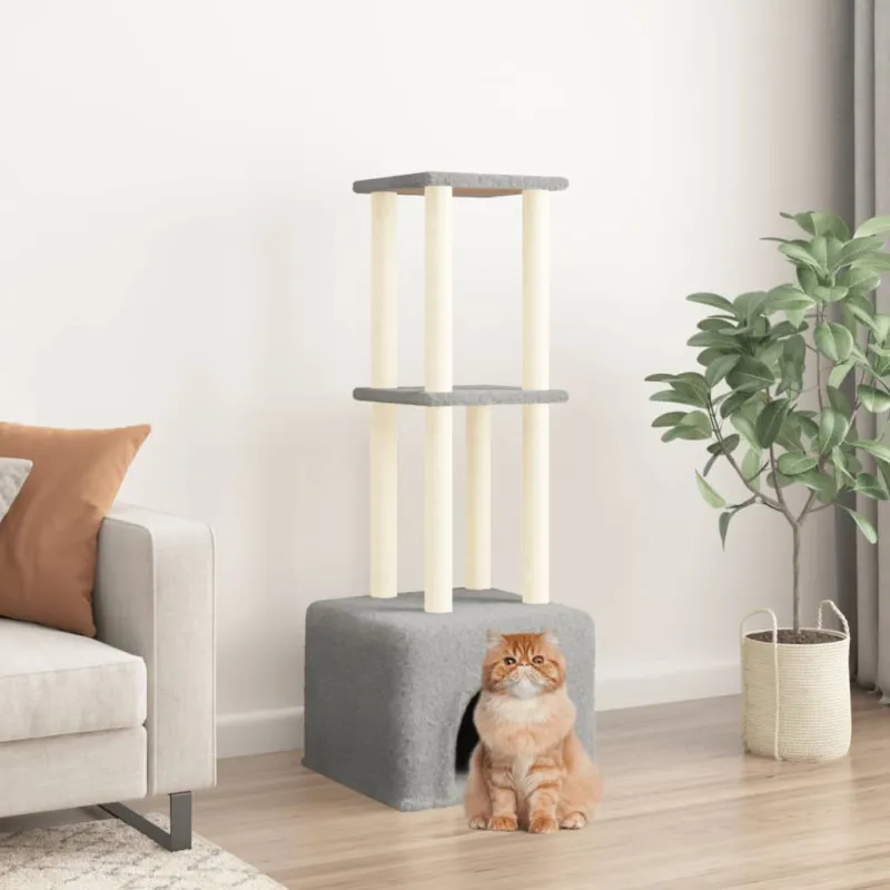 Albero per Gatti con Tiragraffi in Sisal in Legno Grigio Chiaro 133,5 cm Ultima Occasione