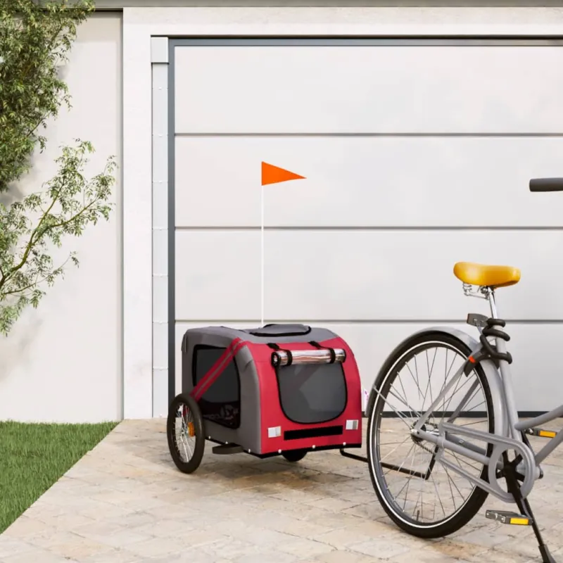 Rimorchio da Bici per Animali Cani Gatti Rosso e Grigio Ruote Oxford in Ferro Bestseller