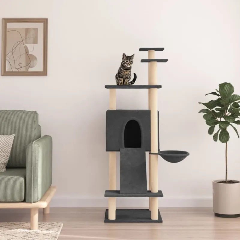 Offerta Speciale Albero per Gatti con Tiragraffi Multilivello in Sisal Grigio Scuro 153 cm