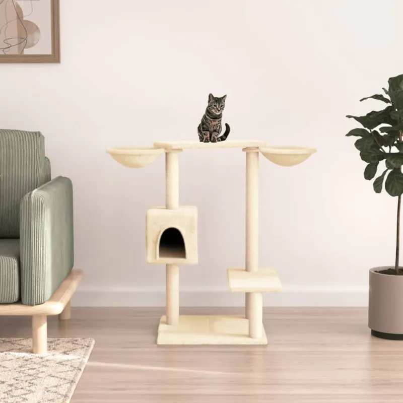 Affare Albero per Gatti con Tiragraffi Con Più Livelli Color Crema 82 cm