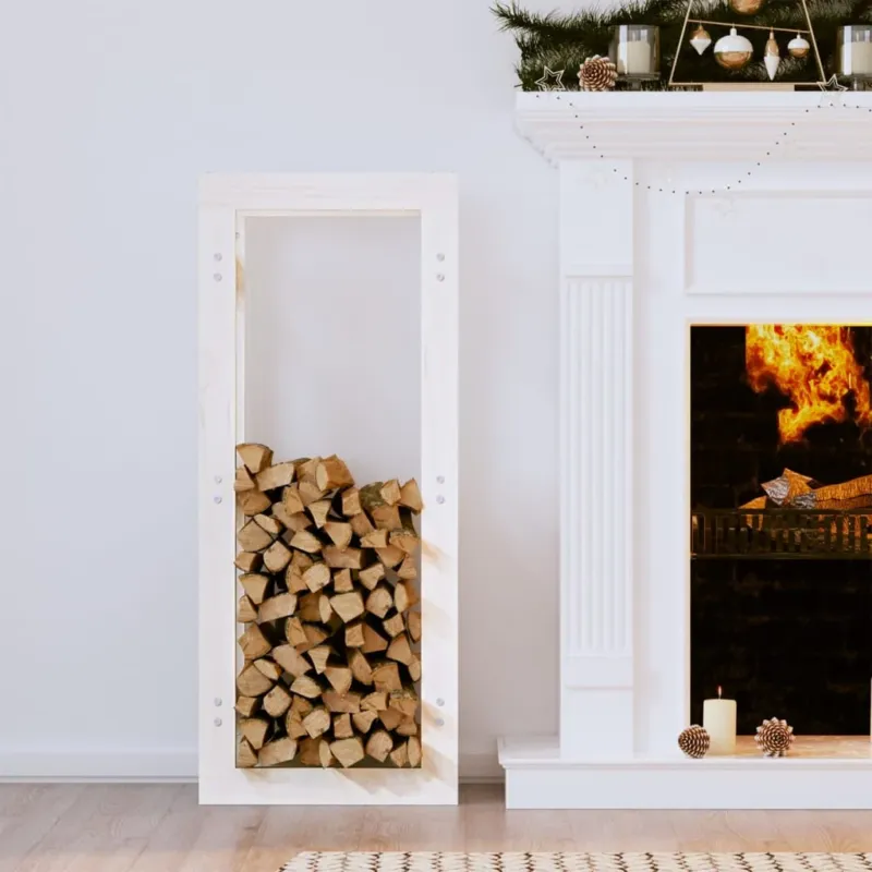 Solo Oggi Portalegna Bianco 41x25x100 cm in Legno Massello di Pino