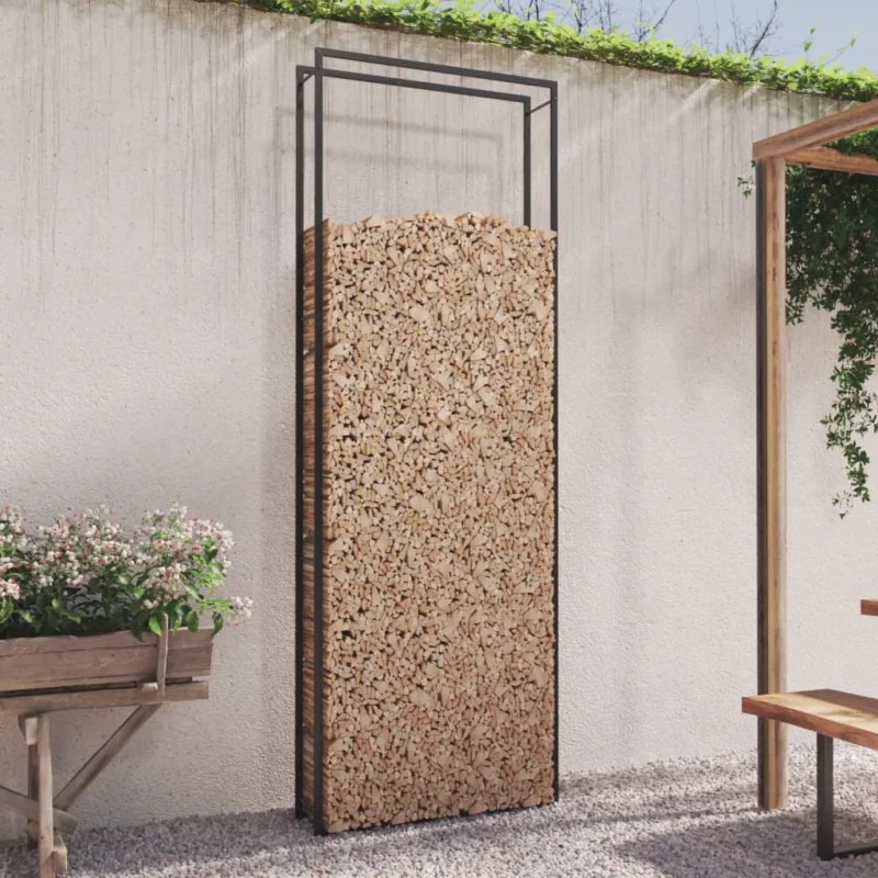 Saldi Portalegna Nero Opaco 110x28x312 cm Portaceppi in Acciaio