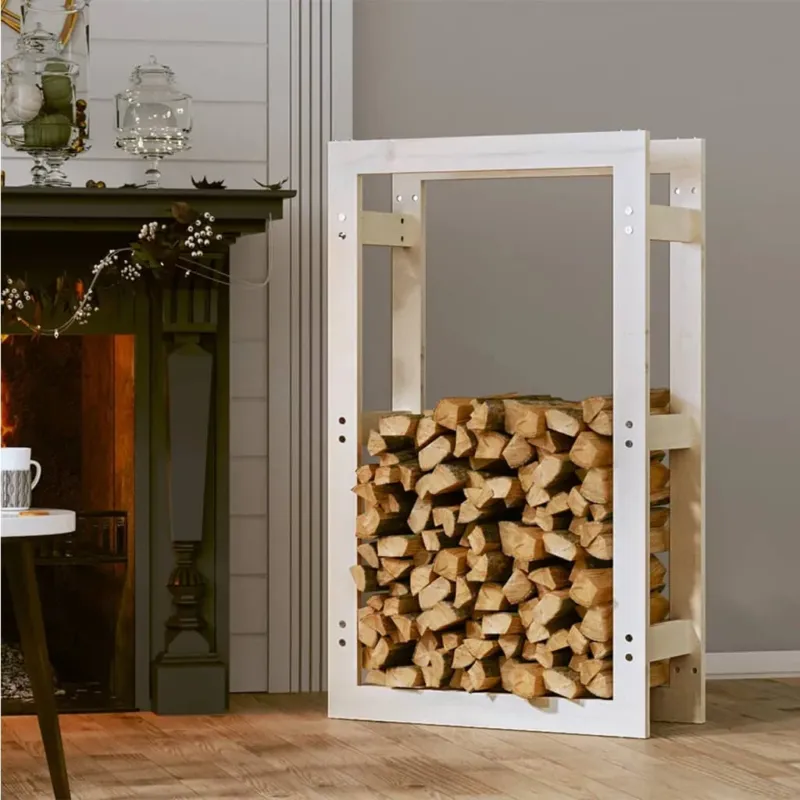 Portalegna Bianco 60x25x100 cm in Legno Massello di Pino Compra Online