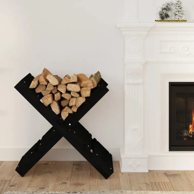 Portaceppi Nero 47x39,5x48 cm in Legno Massello di Pino A Buon Prezzo