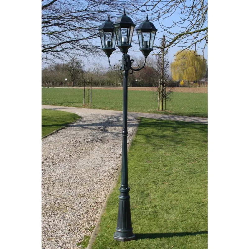 Lampione da Giardino 3 Bracci 230 cm Verde Scuro/Nero Alluminio Lampadine E27 Offerta Speciale