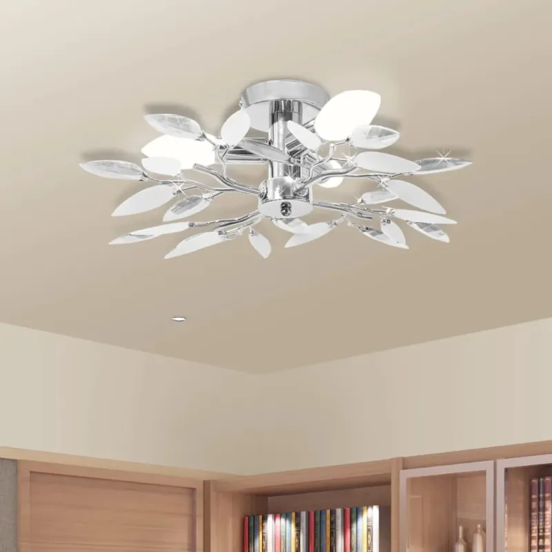 Promozione Esclusiva Lampada da Soffitto a 3 Foglie Bianco e Acrilico Trasparente Attacco E14