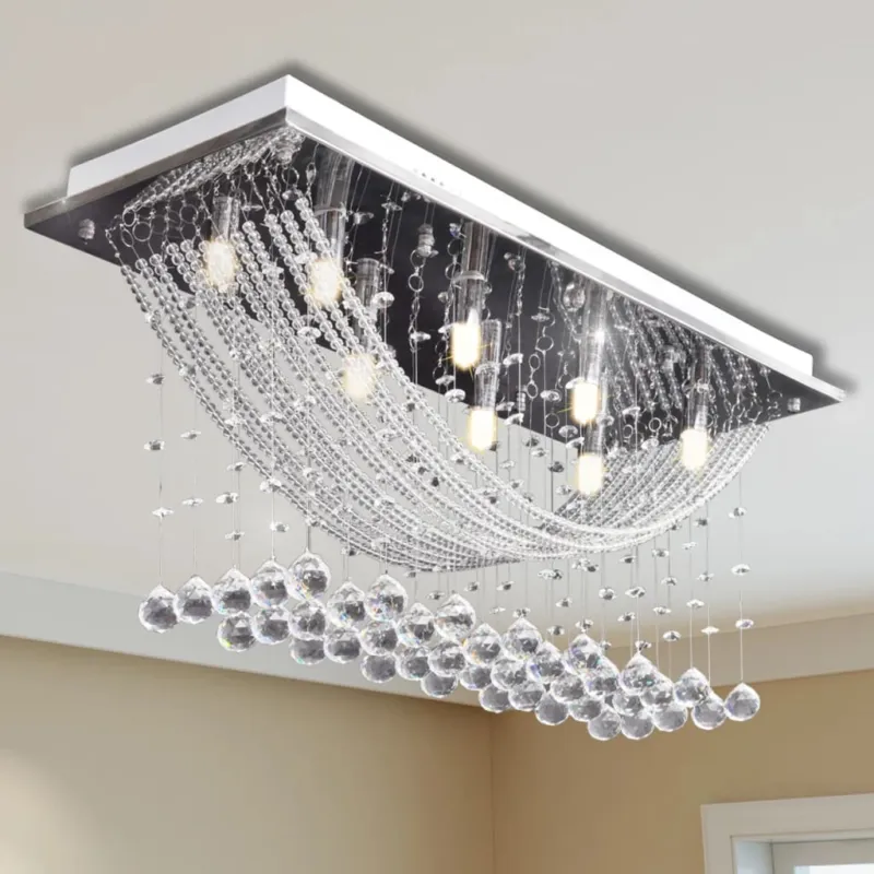 Lampada da Soffitto Bianca con Cristalli di Vetro 8 Luci Attacco G9 70x25x29cm Offerta Lampo