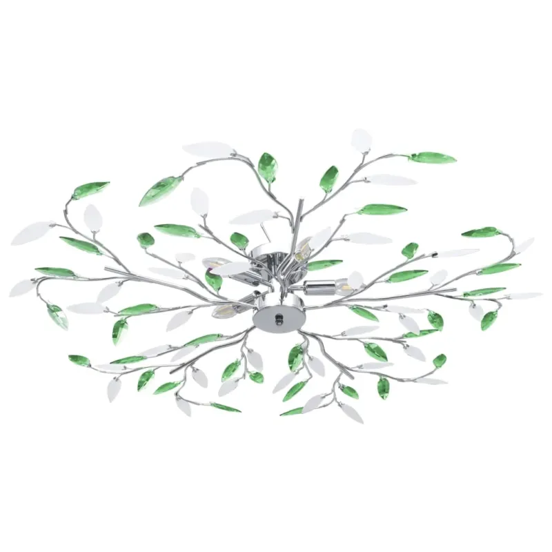 Lampadario da Soffitto con Foglie e Bracci in Cristallo Acrilico 5 E14 Verde Compra Adesso