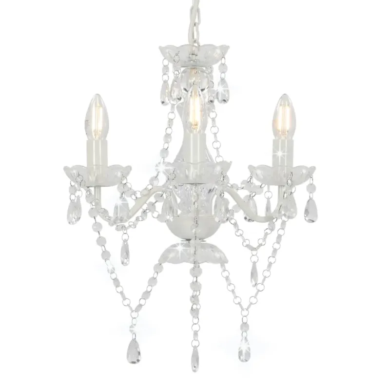 Lampadario a Soffitto 3 Fiamme con Perline Colore Bianco Tondo Attacco E14 Esclusivo