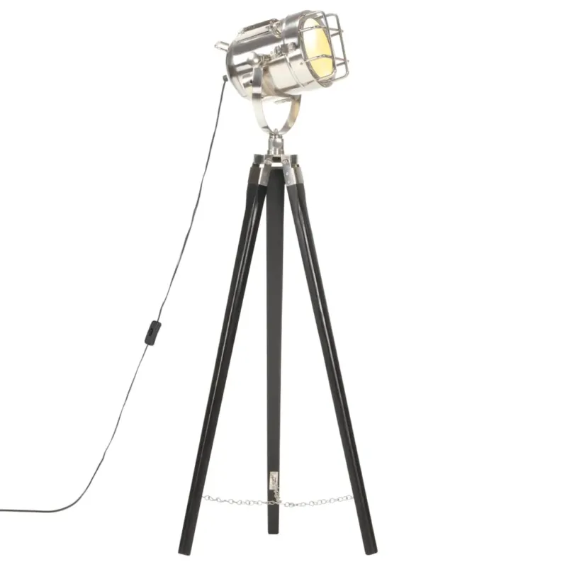 Subito Disponibile Lampada a Treppiede da Pavimento Nera in Legno di Mango Altezza 97cm Attacco E27