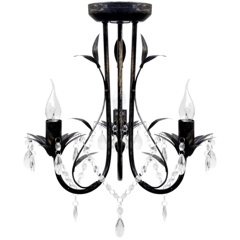Occasione Lampadario a Soffitto Art Nouveau Nero Metallo Perline Cristallo e Lampadine E14