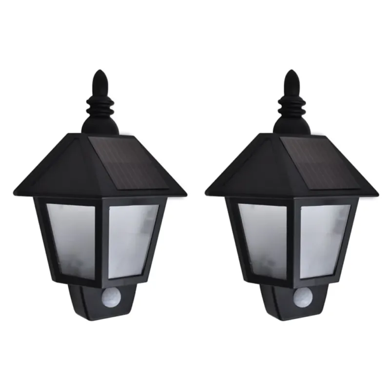 Più Venduto Set 2 Lampade Solari a Parete a Batteria da Esterno Con Sensore Movimento Nere