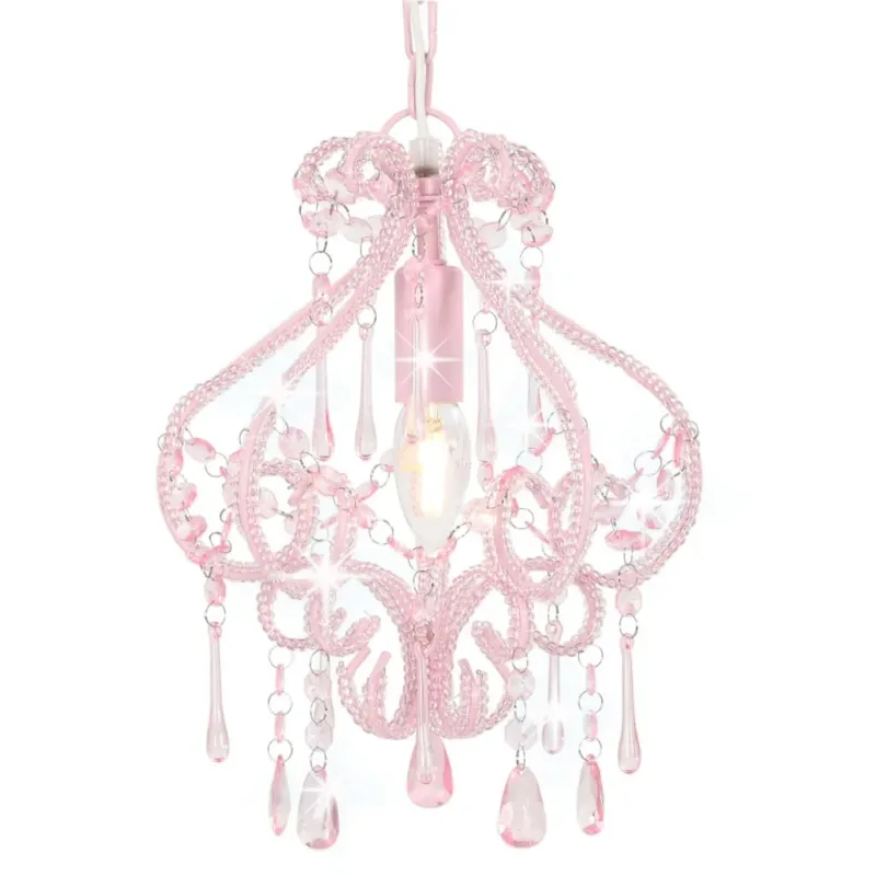Subito Disponibile Lampadario da Soffitto con Perle Rosa Forma Rotondo Stravagante Attacco E14