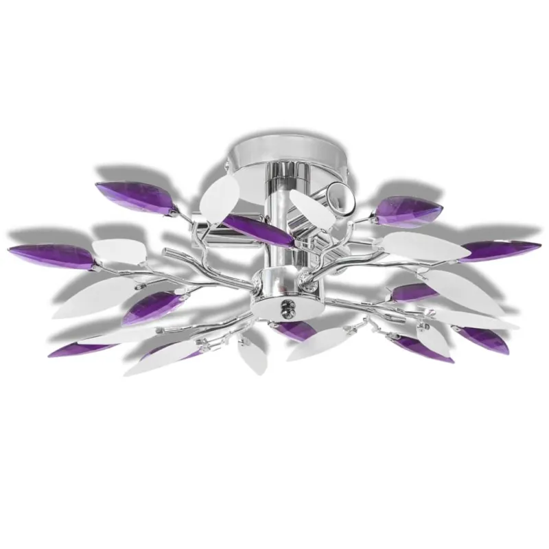 Nuovo Arrivo Lampada a Soffitto Lampadario Foglie Bianco e Viola Cristallo Acrilico 3xE14