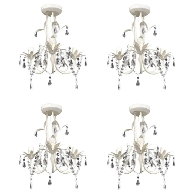 4 Pezzi Lampadario con Pendenti in Cristallo Bianco Anticato Elegante Occasione