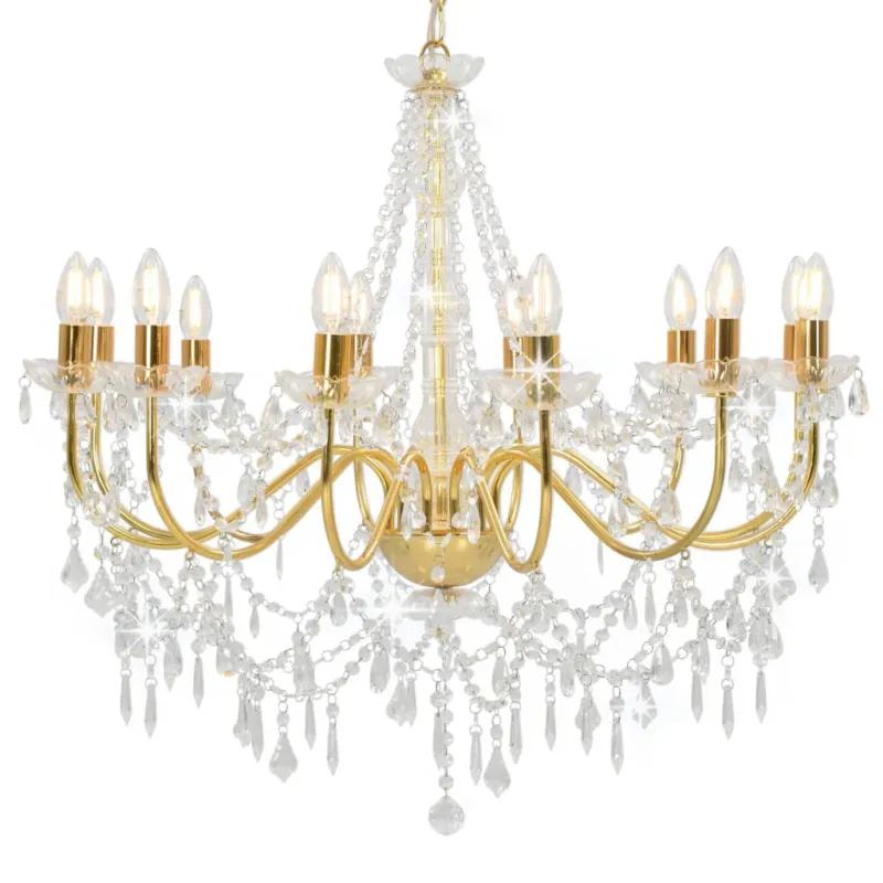 Bestseller Lampadario Lampda con Perline In Cristallo Dorato 12 Lampadine E14