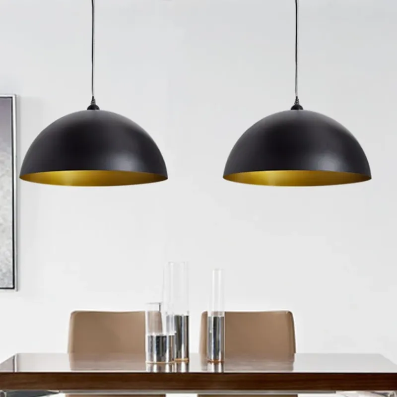 2x Lampadario Lampada a Sospensione 2 pz Altezza Regolabile Semisferica Nera Promozione