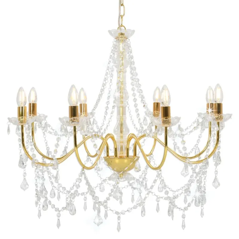 Lampadario a Sospensione con Perline Dorato 8 Lampadine E14 Promozione