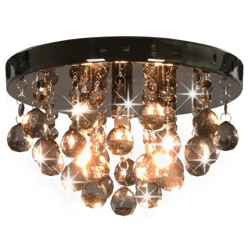 Lampada Lampadario con Perle Fumé Tondo Nero Struttura in Metallo G9 Professionale