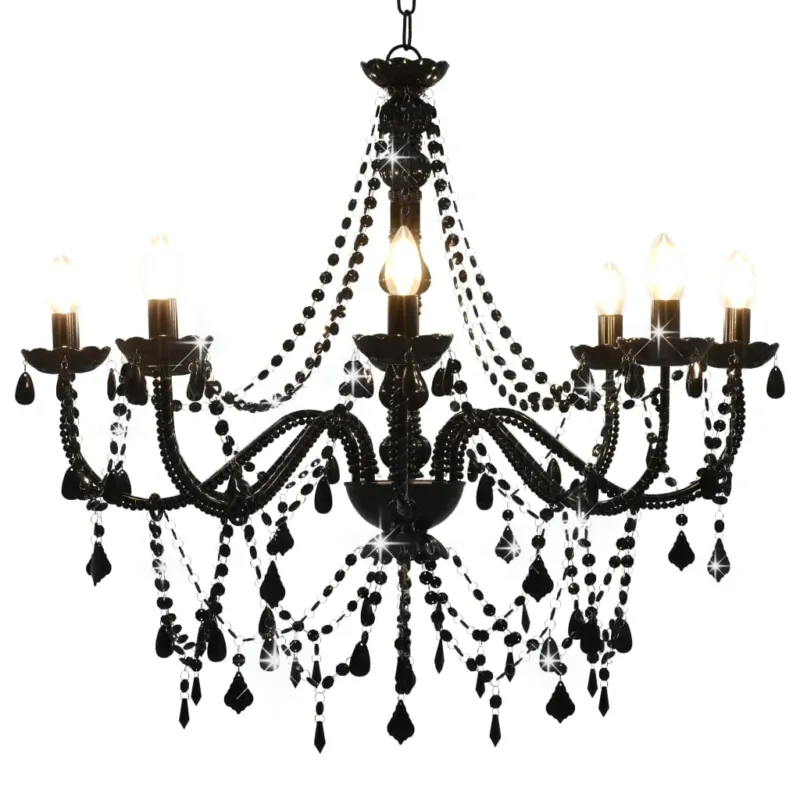 Bestseller Lampadario da Soffitto con Perline Colore Nero 8 Lampadine E14