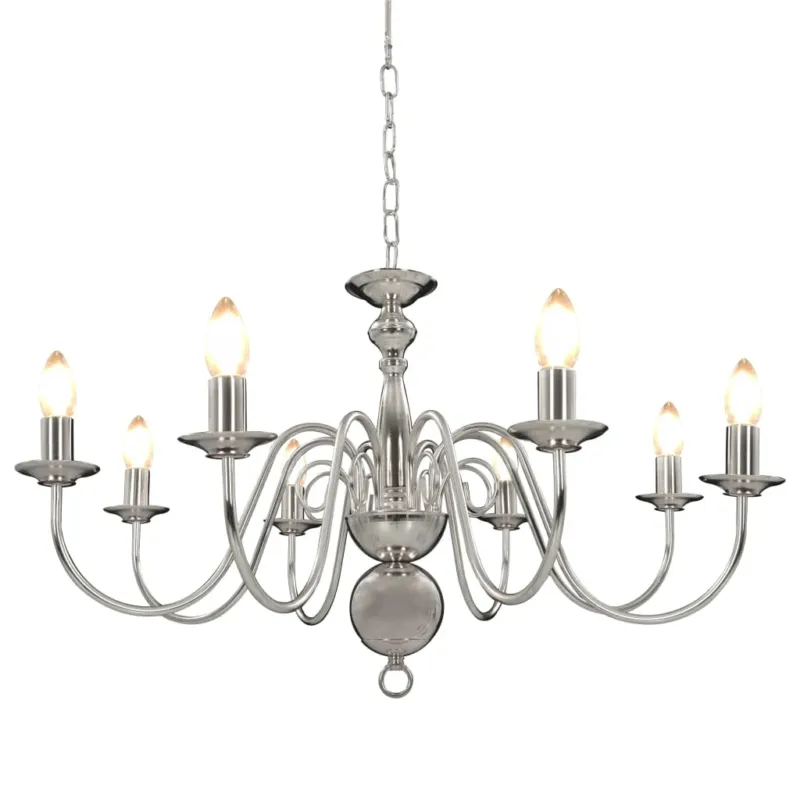 Lampadario da Soffitto in Argento con 8 Lampadine Attacco E14 Design Elegante Quantità Limitata