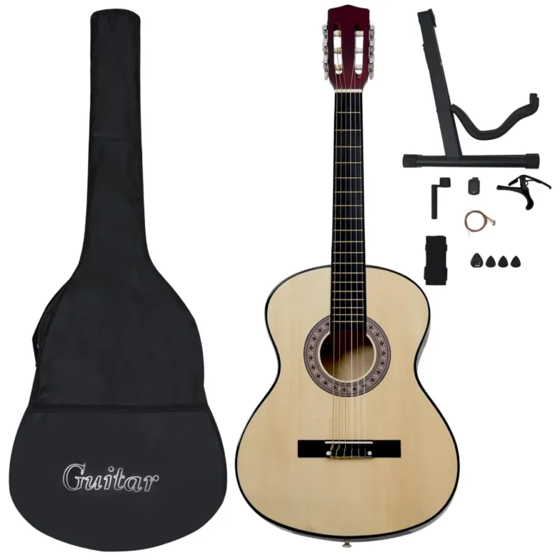 Popolare Chitarra Classica con 12 Pezzi Accessori per Principianti 4/4 39 in Legno