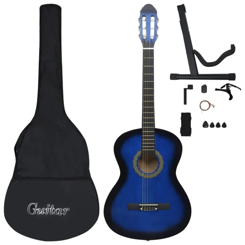 Nuovo Arrivo Chitarra Classica per Principianti con 12 Pezzi Accessori Blu 4/4 39 in Legno