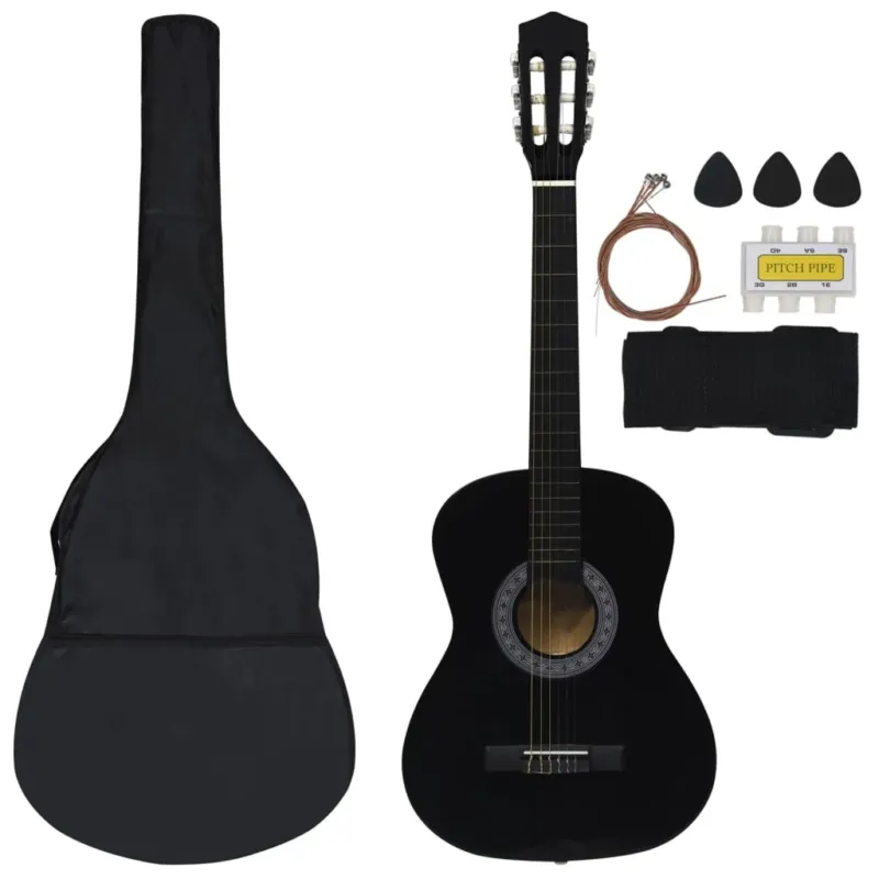 Ultime Pezzi Chitarra Classica con 8 Pezzi Accessori per Principianti Nera 3/4 36 in Legno