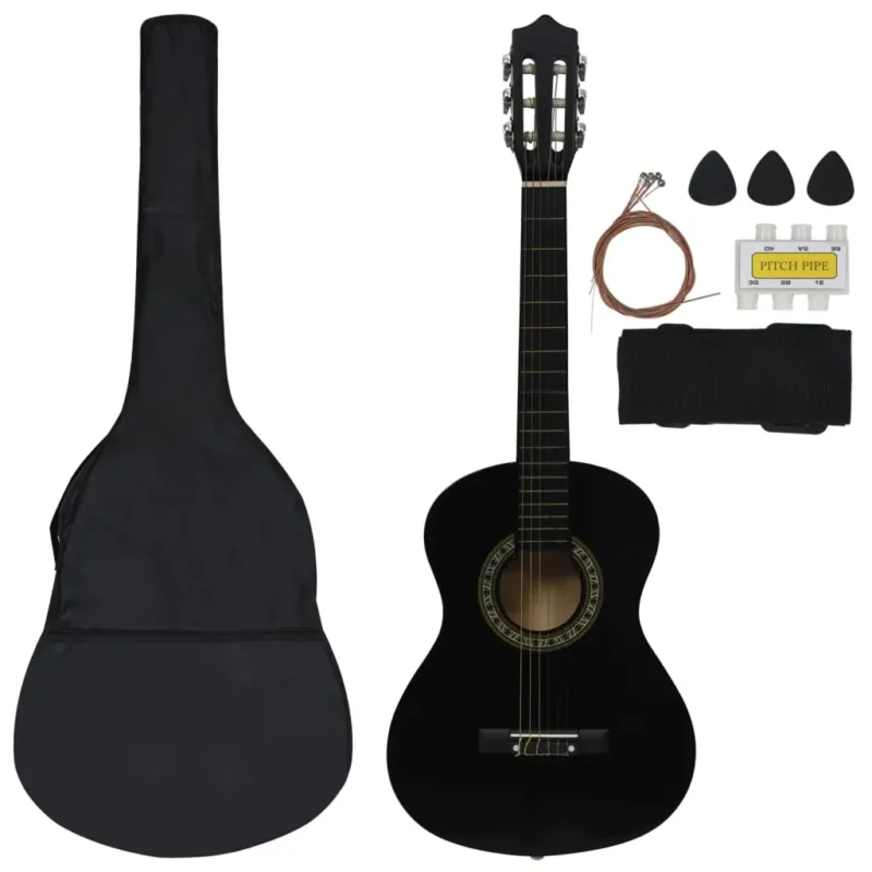 Spedizione Espresso Chitarra Classica con 8 Pezzi Accessori per Principianti Nera 1/2 34 in Legno